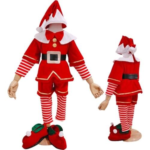 JEMMA LEONG 4Pcs Christmas Santa Cosplay Costumes For Kids Baby Elf Clothing Full Set Winter New Year Gift For Boys Girls