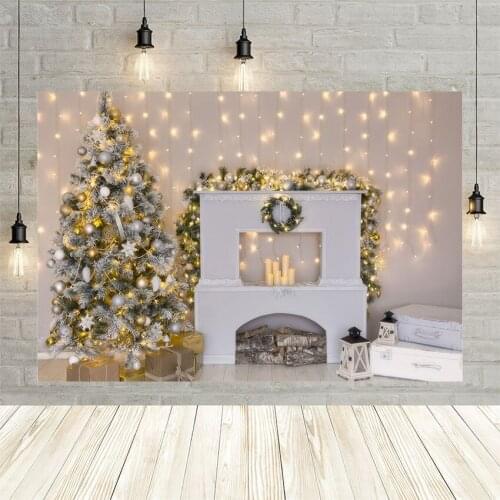 Avezano Photography Background Child Winter Christmas Tree Fireplace Candles Lights Decor Backdrops For Photo Studio Photophone