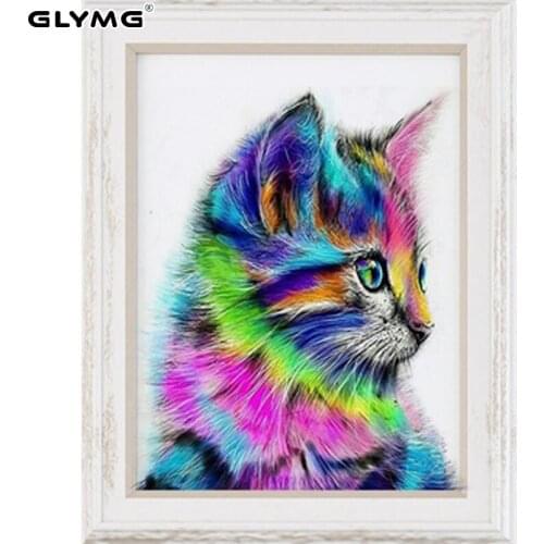 GLymg Diy Rhinestones Embroidery Diamond Painting Cross Stitch Color Cat Animal Series Full Square Mosaic Gift Home Decor