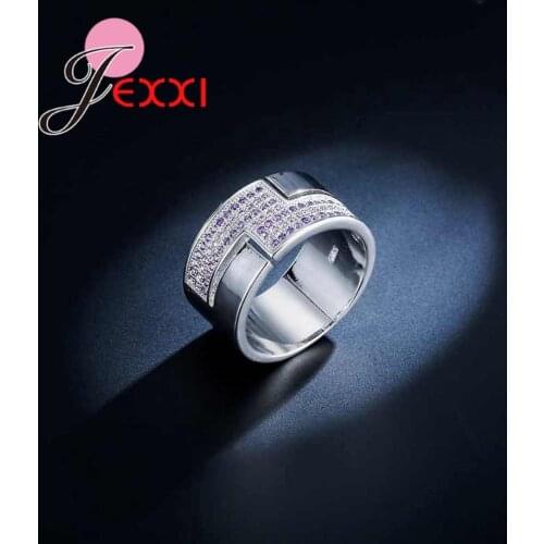 Hot European Style Simple Clear CZ Crystal Stamped Silver Wedding Engagement Rings For Women Fashion Anillos Bague