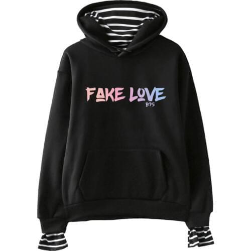 Kpop Hoodie Fashion Bangtan Sweatshirts I AM SO THICK OF THIS FAKE LOVE Fake Two Pieces Hoodies Women Pullover Hooded Clothes