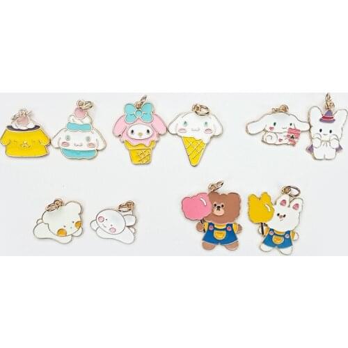 Kawaii My Melody Kuromi Cinnamoroll Sanrio Plush Cartoon Cute Dolls Alloy Epoxy Accessories Anime Plush Toy For Girl Birthday Gi