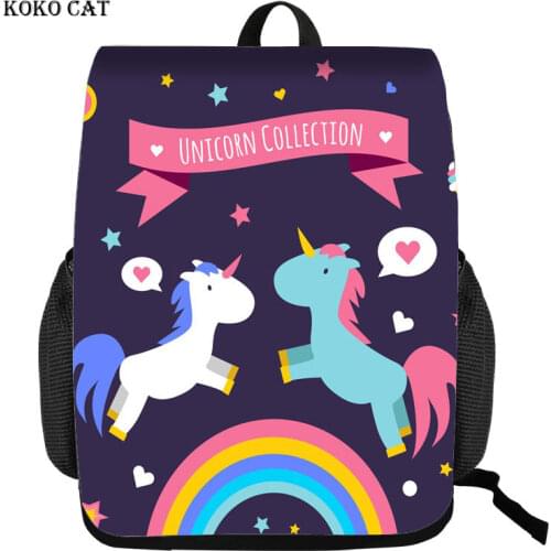 Koko Cat Cute Cartoon Unicorn Printed School Backpack for Teenage Girl Women Travel Orthopedics Satchel Bagpack Mochila Infantil