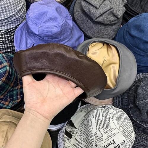 Korean Fashion Beret Hats For Women New Trend Newsboy Hat Women Street Harajuku PU Leather Hat Personalized Casual Men Boina Cap