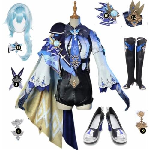 Genshin Impact Cosplay Eula Genshin Eula Stoking Cosplay Costume Shoes Wig Halloween Party Outfit Game Suit Bodysuit Jumpsuit