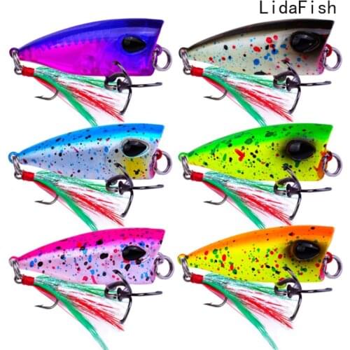 LIDAFISH 6 Color Band Feather Bionic Fake Lures 4.3cm/4g Plastic Popper Hard Bait Fishing Wobbler Floating Fishing Tackle