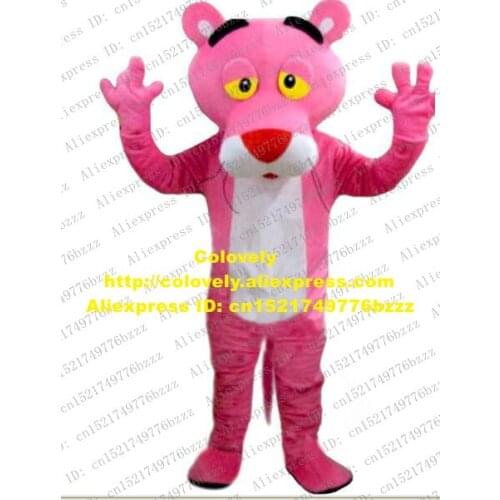 Lovely Pink Panther Leopard Pard Cougar Jaquar Mascot Costume Mascotte With Yellow Eyes Red Nose Adult No.298 Free Shipping