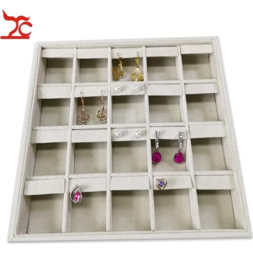 New 20Grids Removable Earring Jewelry Display Tray Gray Velvet Sud Organizer Holder Earring Storage Box 23*23*3.5cm
