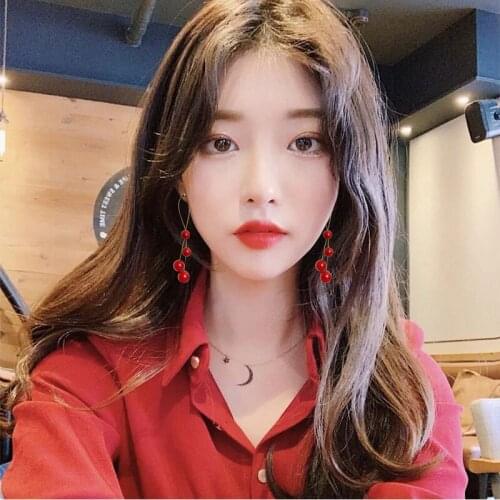 New Red Imitation Pearl Long Style Personality Super Fairy Tassel Simple Earrings Earrings Fashion Personality Jewelry Womens