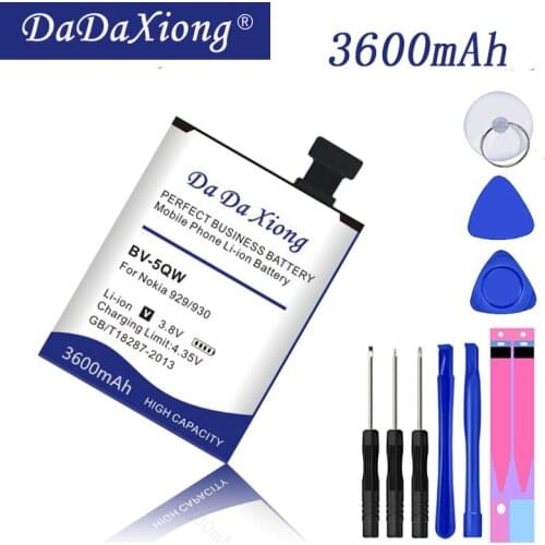 Original 3600mAh BV-5QW BV5QW Li-ion Phone Battery For Nokia Lumia 929 930 RM927 Phone Battery Free Tools