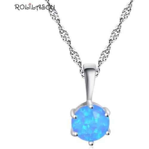 ROLILASON simple and generous silver color blue fire opal necklace pendant to send his girlfriend the best gift OP836