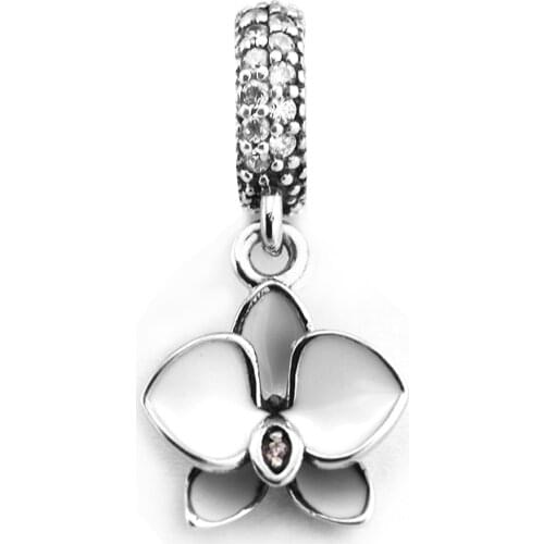 Fit Pandora Bracelets DIY Beads Original Silver 925 White Orchid Dangle Charm for Jewelry Making Women Gift 02576