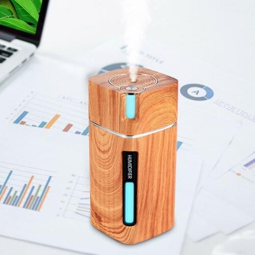 SaengQ Electric Humidifier Aroma Oil Diffuser Essential Ultrasonic Wood Grain Air Humidifier USB Mini Mist Maker LED Light