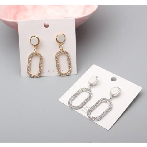 Rhinestone Square Pendants Drop Earrings for Women Hollow Geometric Statement Hanging Earrings Korean Fashion boucle d'oreille