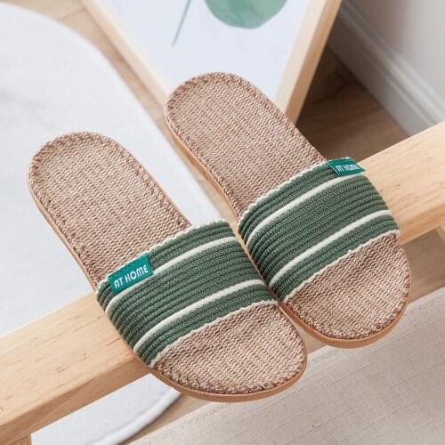 Men Women Slippers Summer Flip Flop Shoes Couple Hemp Striped Fashion Non-Slip Flat Indoor Casual House Slides