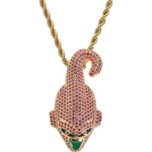 Rhinestone Men Necklace Ice Out Cubic Zircon Animals Pendant Gold Silver Color Charm Chain Jewelry