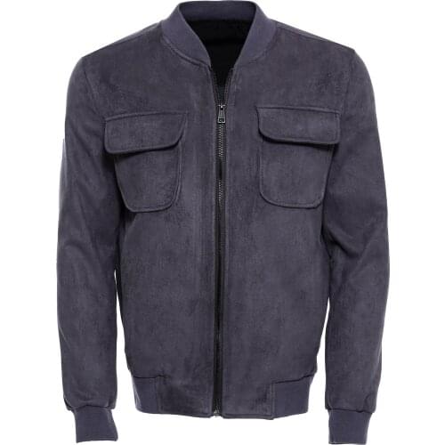 Süet Fermuarlı Gri Bomber Mont