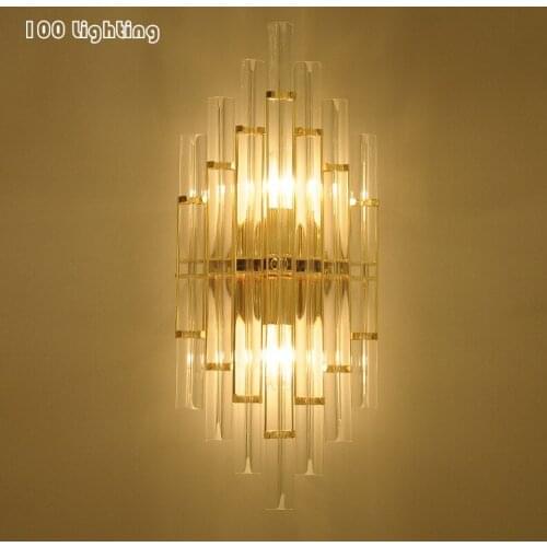 Moden Transparent Glass LED Wall lamp Living room Hotel Hall Wall Sconce Surface Mount Hoem Loft Aisle light Goden E14 90-260V