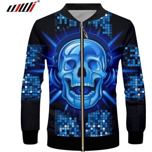 UJWI Funny Blue Glitter Zip Jacket 3D Printed Man Hip Hop DJ Skulls Best Selling Mens Zipper Coat Wholesale Tracksuit