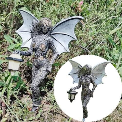 25cm Fairy Garden Ornaments Outdoor Glow in the Dark Lights Resin Flower Fairy Garden Statue Figurine with Luminous Light Decor