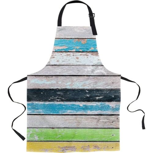 Vintage Wood Texture Printed Kitchen Cooking Baking Aprons Canvas Sleeveless For Women Man Kids Home Delantal Cocina