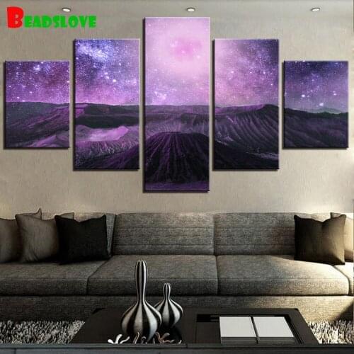 Volcano Planet Surface Universe Purple Sky diamond painting 5 panel diamond embroidery full round square drill 5d diy mosaic