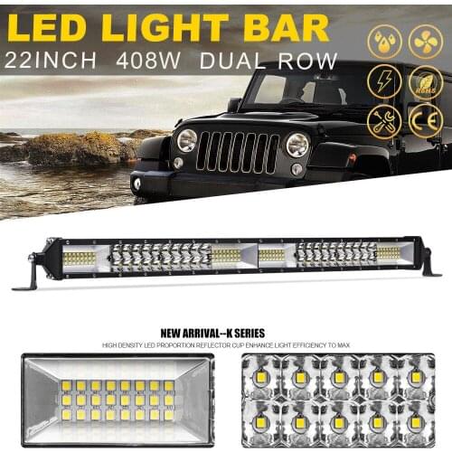 YNROAD 408w 20inch dual rows Led slim Light Bar offroad bar combo beam for Truck boat Hunting Driving Offroad Light