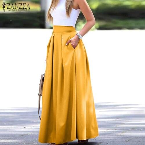 Elegant Womens Maxi Skirts ZANZEA Autumn Pleated Sundress Casual High Waist Long Vestidos Female Solid Faldas Saia
