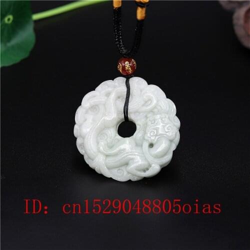 Natural White Green Chinese Jade Dragon Tiger Pendant Necklace Charm Jewelry Double-sided Hollow Carved Pixiu Amulet Gifts
