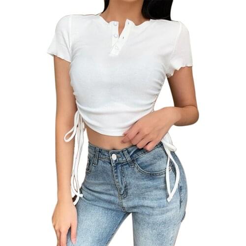 Woman Summer Sexy Clothes Lady Girls Crop Tees Top Women Hot Solid Botton Down Short Slim T-shirt Casual Base Shirt for Party