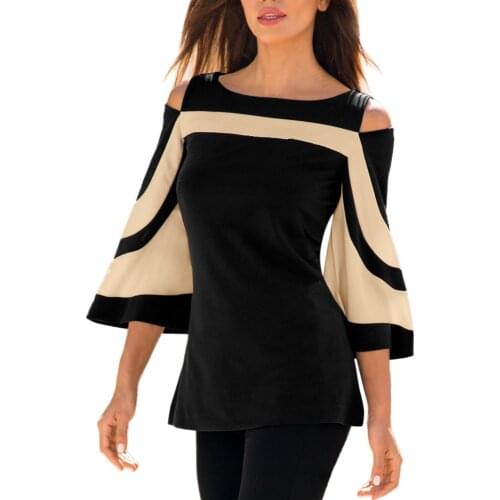 Womens off-shoulder long-sleeved sweatshirt pullover Stitching strapless bat sleeve womens top T-shirt