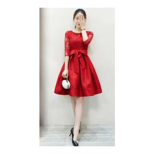 Hot summer dress new female fat mm lace stitching belt dress Slim Dress Solid round neck fashion women canopy