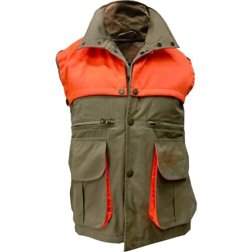 Vest sleeveless waxed hunting green orange game bag cotton breathable