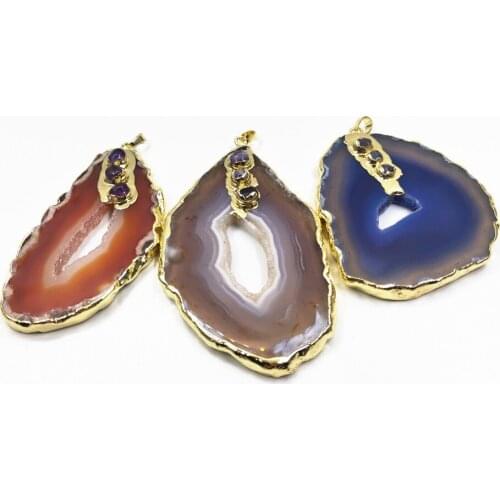 1pcs Crystal pendant natural agate slice pendant beautiful quartz crystal pendant healing as gift