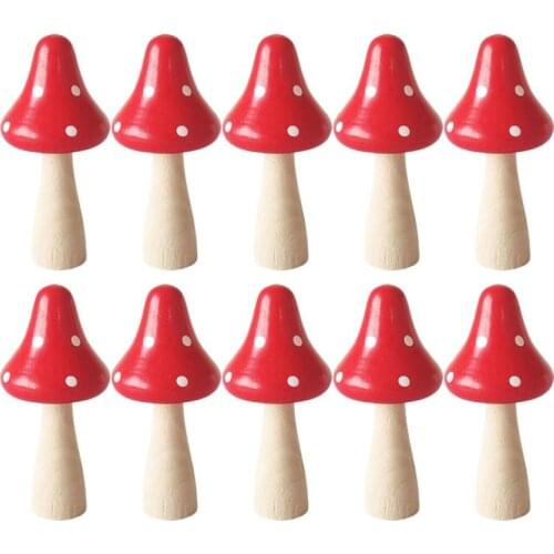 10Pcs Wooden Mushroom Decors Lovely Yard Bonsai Adornment DIY Home Ornaments Plant Ornaments Micro Decor DIY Home Furnishings