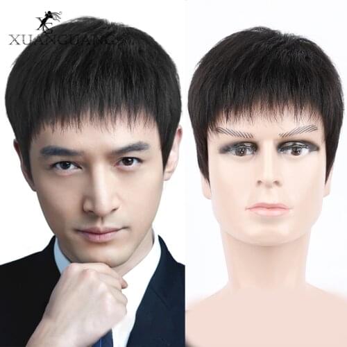 100% Hair Handsome Top Replacement Films, Mens Wigs Mens Short Hairs,Bald Foreheads, Mens Real Hair Replacement