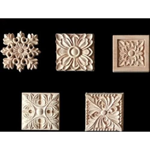 15*15CM Floral Wood Carved Corner Applique Wooden Carving Decal for Furniture Cabinet Door Frame Wall Home Decor Crafts Figurine