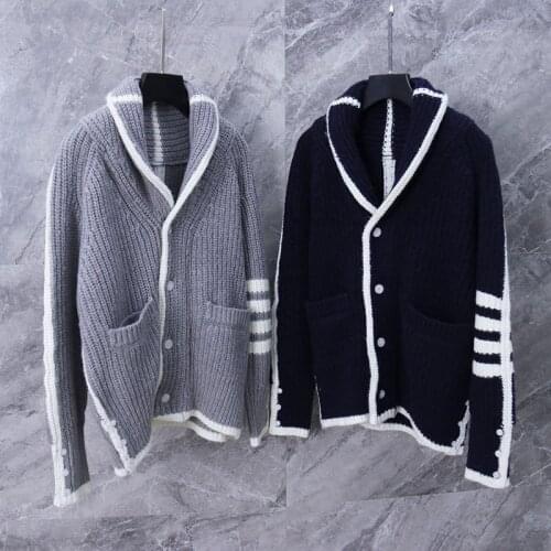 2021 Fashion Brand Sweaters Women Slim Turn Down Collar Cardigans Clothing Striped Wool Solid Thick Winter Casual Coat