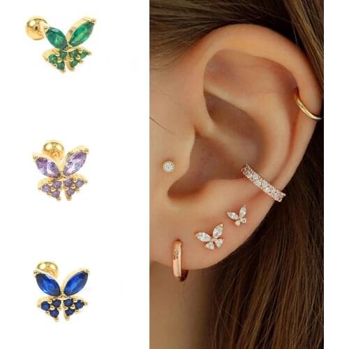 AIDE 1PCS 925 Sterling Silver Purple Black Zircon Butterfly Stud Earring For Women Jewelry Pendientes Brincos Aretes Joyero Gift
