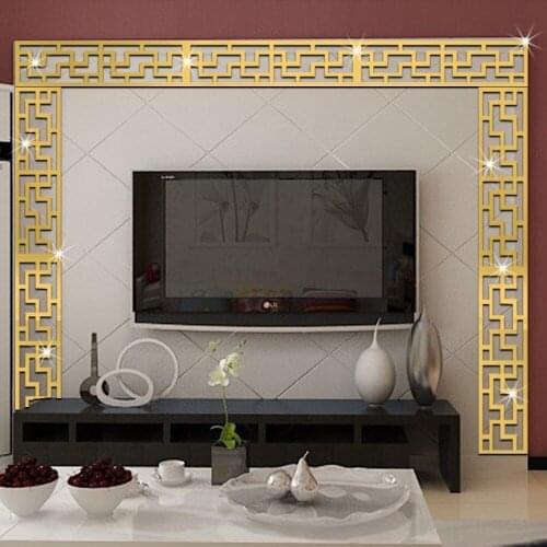 Removable tree-dimensional acrylic mirror wall sticker 3D waistline baseboard Ceiling Background wall DIY Hotel Home Decoration