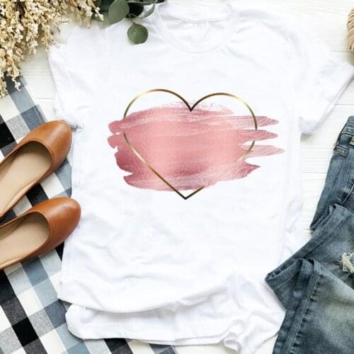 Watercolor Love Printed Black T-shirt Women Short Sleeve Casual Large Size Top Fashion White Modal T-shirt 12050