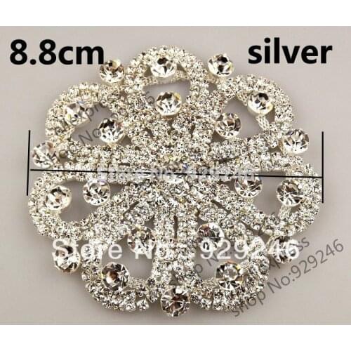 Free shipping round 8.8cm clear crystal rhinestone applique silver for hat bag boots wedding dress bridal hair costume sewing