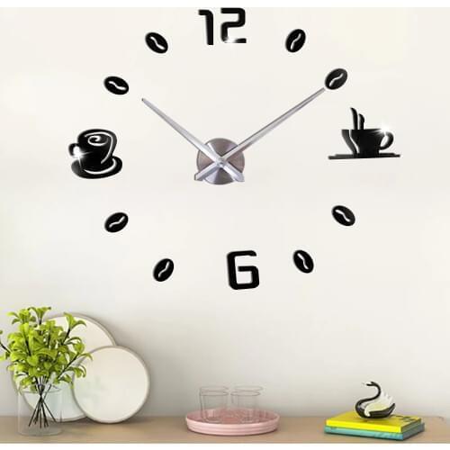 Coffee Cup 3D Large Wall Clock Modern Design Silent Acrylic Decorative Self adhesive DIY Digital Wall Clocks for Living Room
