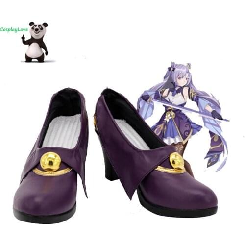 CosplayLove Genshin Impact Keqing Purple Cosplay Shoes Long Boots Leather Custom Hand Made For Girl Boy