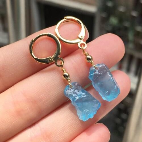 CSJ High quality Natural irregular Aquamarine Raw Gemstone Earring Birthday gift for Daily office gifts ladies