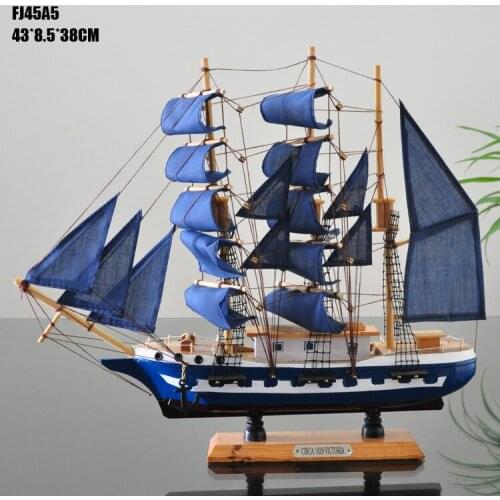 Mediterranean Style Wooden Sailing Boats Marien Style 45 cm Sailing Model Ship Home Decoration Accessories Mediterranean Homes