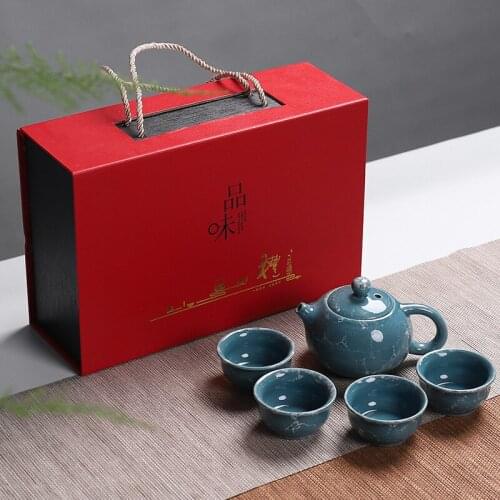 Chinea Kung Fu 5pcs Tea Sets Ceramic Portable Porcelain Service Gaiwan Tea Cups Tea Ceremony Teapot With Gift Box