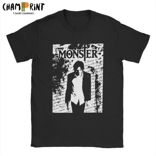 Mens T-Shirt Naoki Urasawas Monster Anime Manga Casual Pure Cotton Tees Short Sleeve T Shirts Round Neck Clothes Plus Size