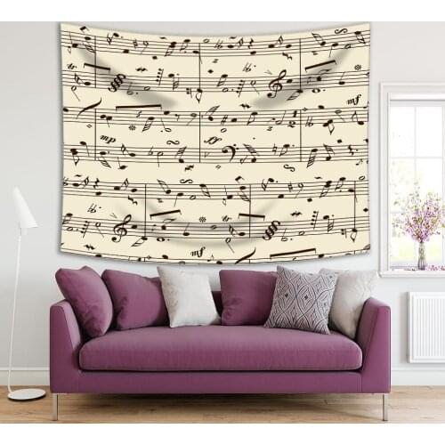 Tapestry Sheet Music Retro Style Musical Notes 128rhythms Melodies Classic Artistic Decorating Beige and Black Art