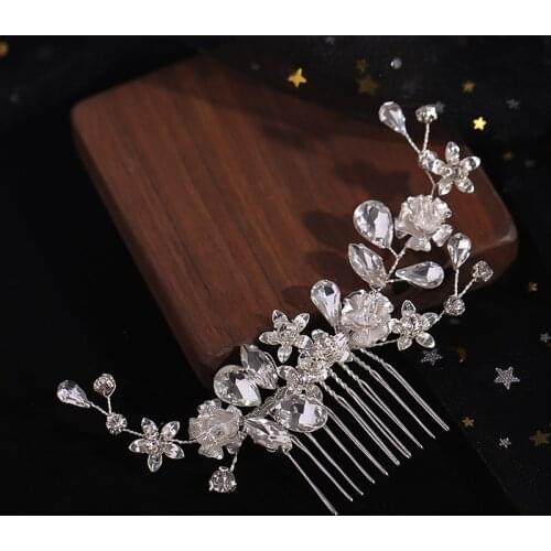Silver Color Crystal Flower Hair Comb Hair Accessories For Women Wedding Accessories Decoration For Hair